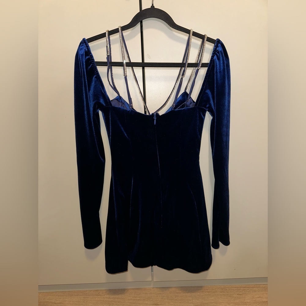 House Of CB Mistress Rocks Blue Velvet Mini Dress Size Small - Picture 9 of 10